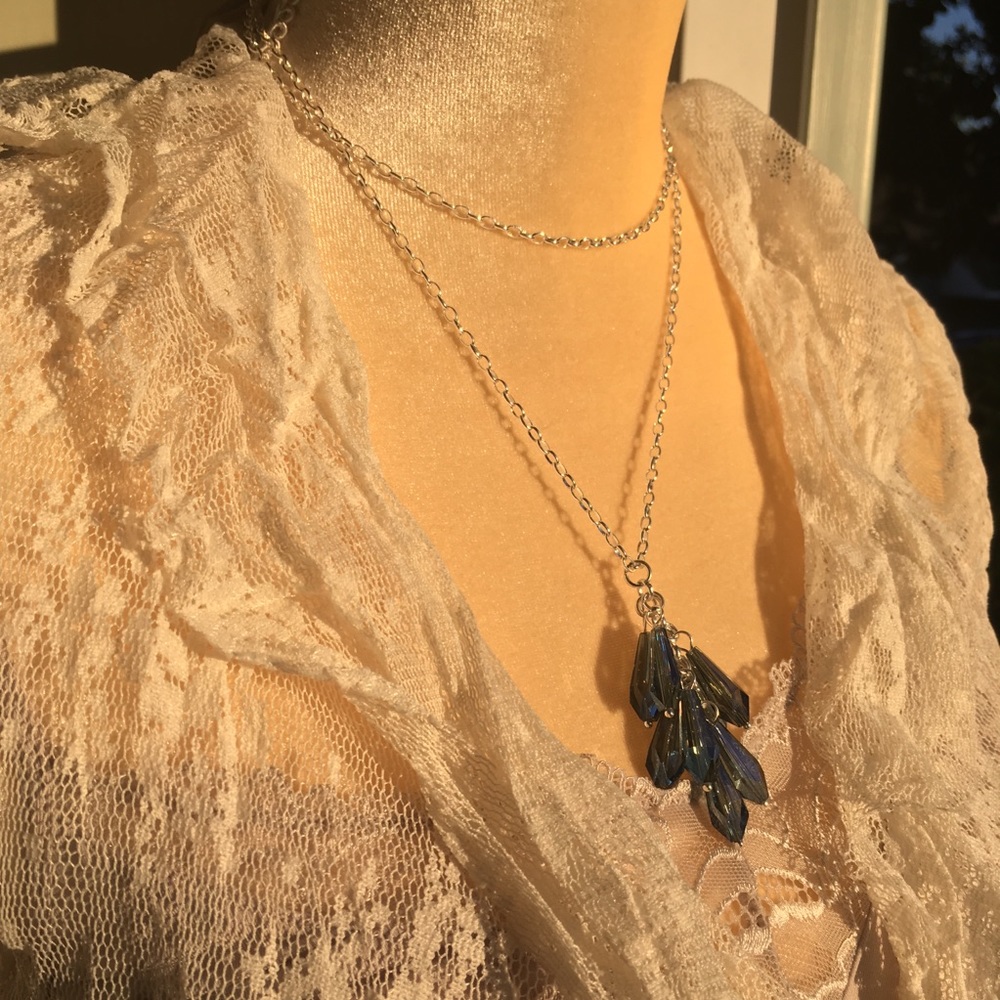 A new day iridescent blue droplet stones necklace